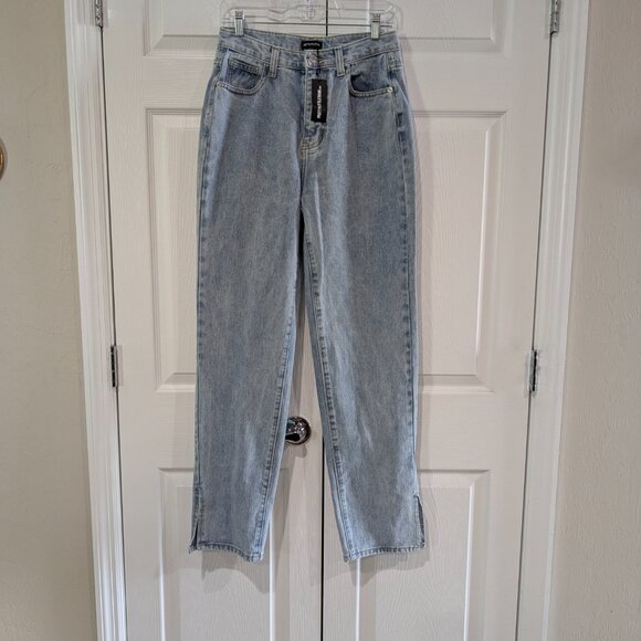 PrettyLittleThing Women's Light Blue Wash Split Hem Jeans US 4 NWT - Picture 2 of 15